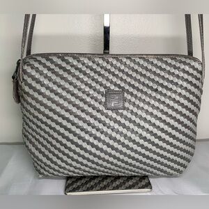 SOLD!Vintage Fendi grey woven weave double strap shoulder bag